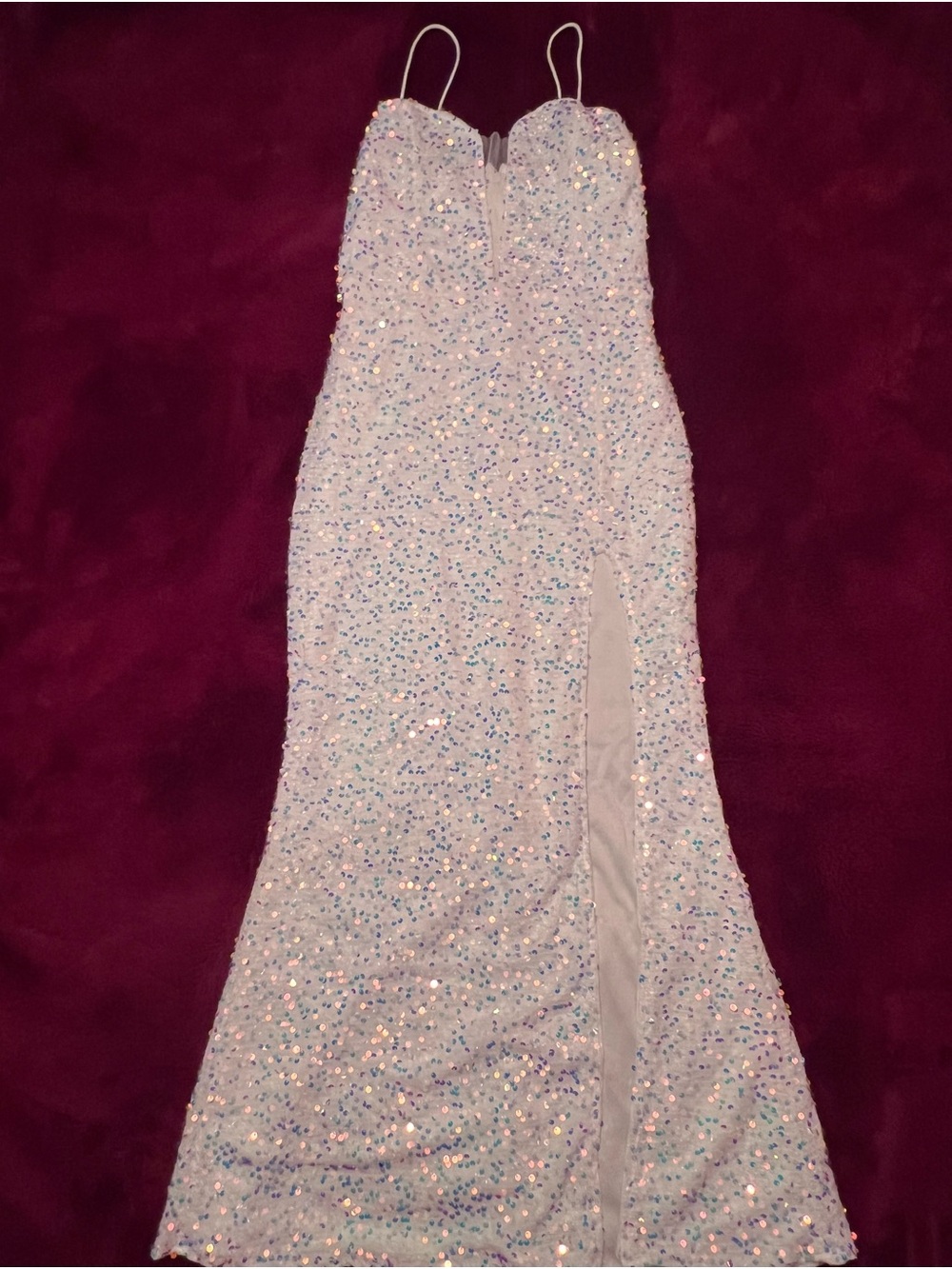 White  Sequin Spaghetti-Strap Prom Gown